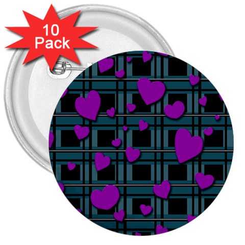 Purple love 3  Buttons (10 pack)  from ArtsNow.com Front