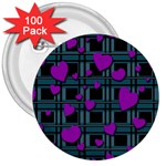 Purple love 3  Buttons (100 pack) 