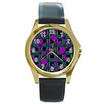 Purple love Round Gold Metal Watch