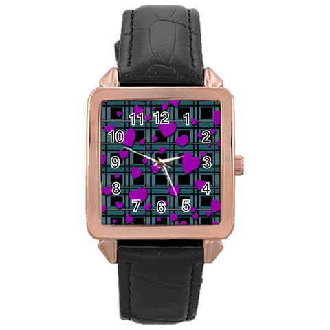 Purple love Rose Gold Leather Watch  from ArtsNow.com Front