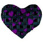 Purple love Large 19  Premium Flano Heart Shape Cushions