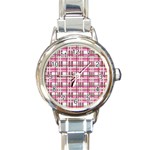 Pink plaid pattern Round Italian Charm Watch