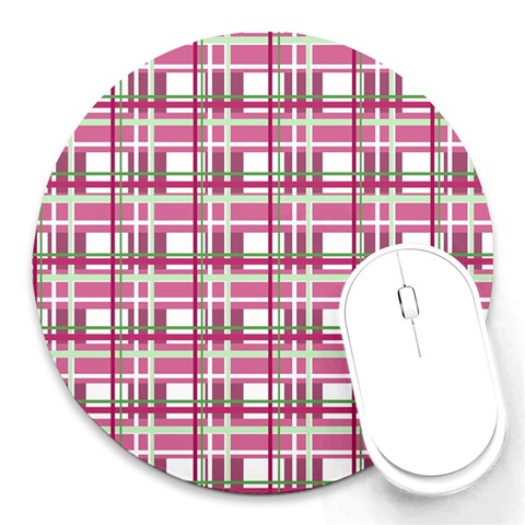 Pink plaid pattern Round Mousepads from ArtsNow.com Front