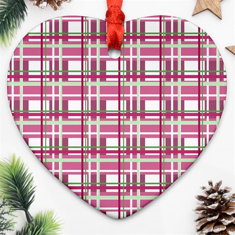 Pink plaid pattern Ornament (Heart)  from ArtsNow.com Front