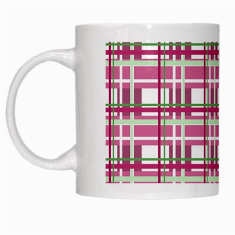 Pink plaid pattern White Mugs from ArtsNow.com Left