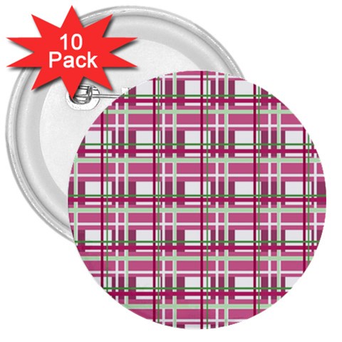 Pink plaid pattern 3  Buttons (10 pack)  from ArtsNow.com Front