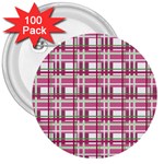 Pink plaid pattern 3  Buttons (100 pack) 