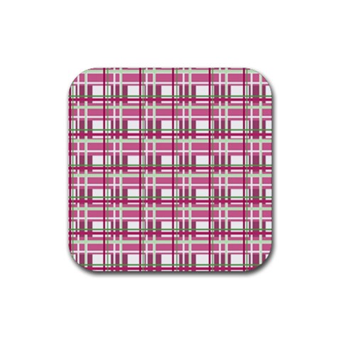 Pink plaid pattern Rubber Coaster (Square)  from ArtsNow.com Front