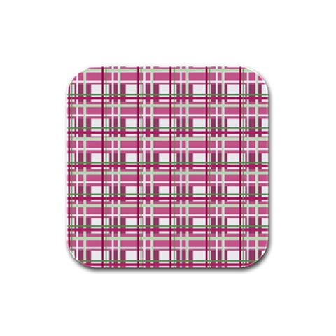 Pink plaid pattern Rubber Square Coaster (4 pack)  from ArtsNow.com Front
