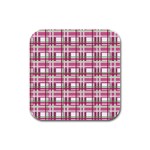 Pink plaid pattern Rubber Square Coaster (4 pack) 