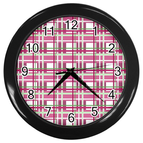 Pink plaid pattern Wall Clocks (Black) from ArtsNow.com Front