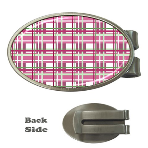 Pink plaid pattern Money Clips (Oval)  from ArtsNow.com Front