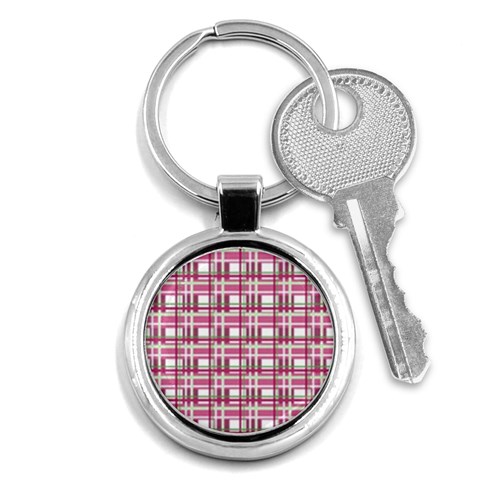 Pink plaid pattern Key Chains (Round)  from ArtsNow.com Front