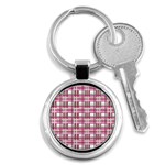 Pink plaid pattern Key Chains (Round) 