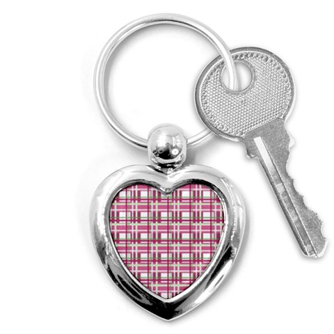 Pink plaid pattern Key Chains (Heart)  from ArtsNow.com Front