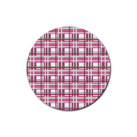 Pink plaid pattern Rubber Coaster (Round)  from ArtsNow.com Front