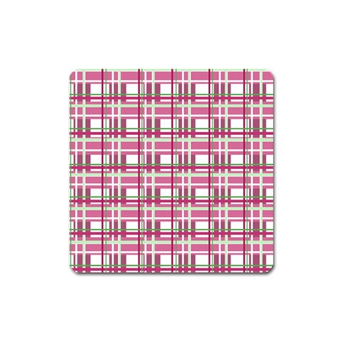 Pink plaid pattern Square Magnet from ArtsNow.com Front