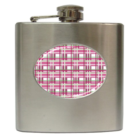 Pink plaid pattern Hip Flask (6 oz) from ArtsNow.com Front