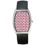 Pink plaid pattern Barrel Style Metal Watch