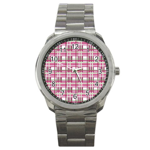 Pink plaid pattern Sport Metal Watch from ArtsNow.com Front
