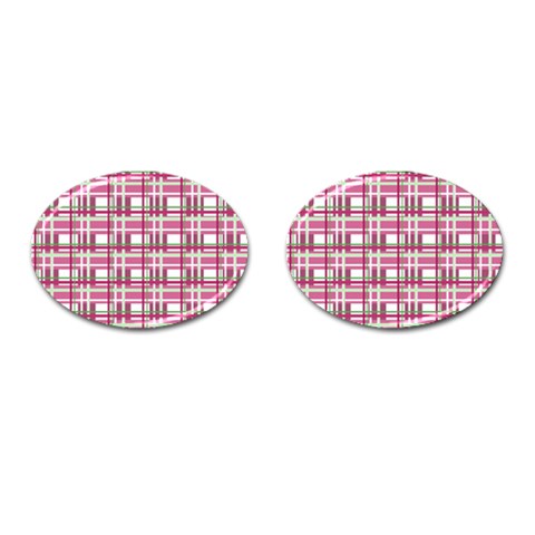 Pink plaid pattern Cufflinks (Oval) from ArtsNow.com Front(Pair)