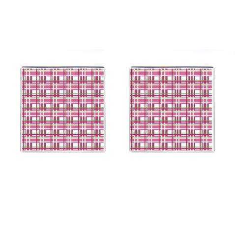 Pink plaid pattern Cufflinks (Square) from ArtsNow.com Front(Pair)