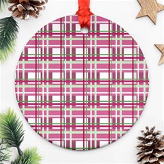 Pink plaid pattern Round Ornament (Two Sides)  from ArtsNow.com Front