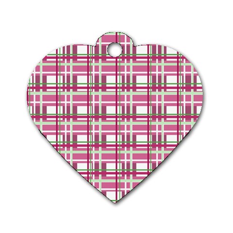Pink plaid pattern Dog Tag Heart (One Side) from ArtsNow.com Front