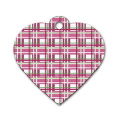 Pink plaid pattern Dog Tag Heart (Two Sides) from ArtsNow.com Front