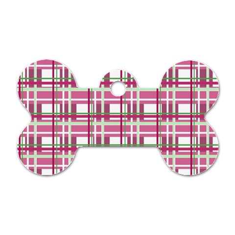 Pink plaid pattern Dog Tag Bone (One Side) from ArtsNow.com Front