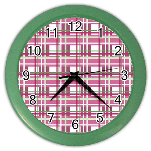 Pink plaid pattern Color Wall Clocks from ArtsNow.com Front