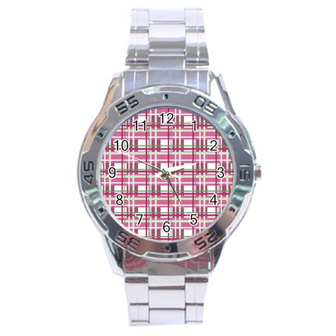 Pink plaid pattern Stainless Steel Analogue Watch from ArtsNow.com Front