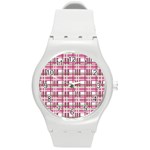 Pink plaid pattern Round Plastic Sport Watch (M)