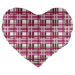 Pink plaid pattern Large 19  Premium Heart Shape Cushions from ArtsNow.com Front