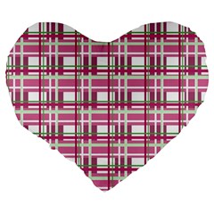 Pink plaid pattern Large 19  Premium Heart Shape Cushions from ArtsNow.com Back