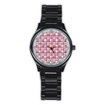 Pink plaid pattern Stainless Steel Round Watch