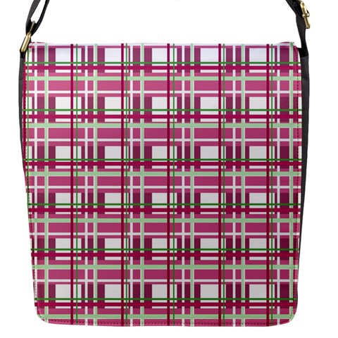 Pink plaid pattern Flap Messenger Bag (S) from ArtsNow.com Front