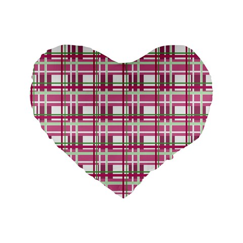 Pink plaid pattern Standard 16  Premium Flano Heart Shape Cushions from ArtsNow.com Front