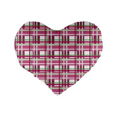 Pink plaid pattern Standard 16  Premium Flano Heart Shape Cushions from ArtsNow.com Back