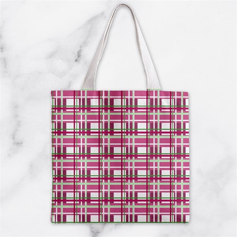 Pink plaid pattern Zipper Grocery Tote Bag from ArtsNow.com Front