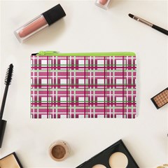 Pink plaid pattern Cosmetic Bag (XS) from ArtsNow.com Front