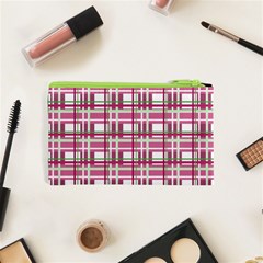 Pink plaid pattern Cosmetic Bag (XS) from ArtsNow.com Back