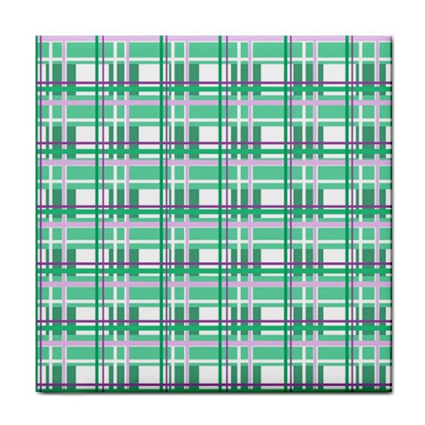 Green plaid pattern Tile Coasters from ArtsNow.com Front