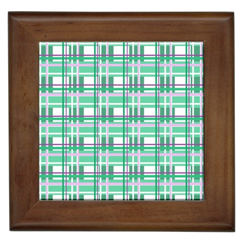 Green plaid pattern Framed Tiles from ArtsNow.com Front