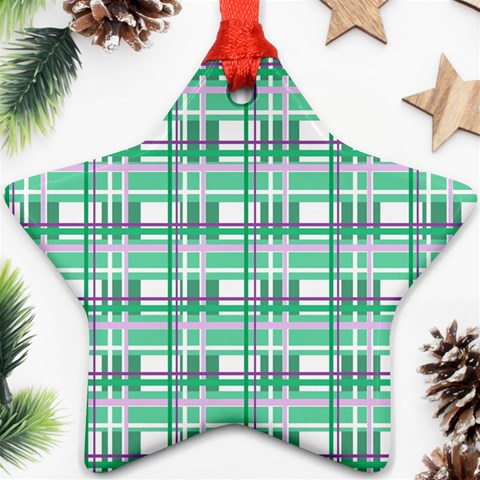 Green plaid pattern Ornament (Star)  from ArtsNow.com Front