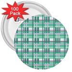 Green plaid pattern 3  Buttons (100 pack) 