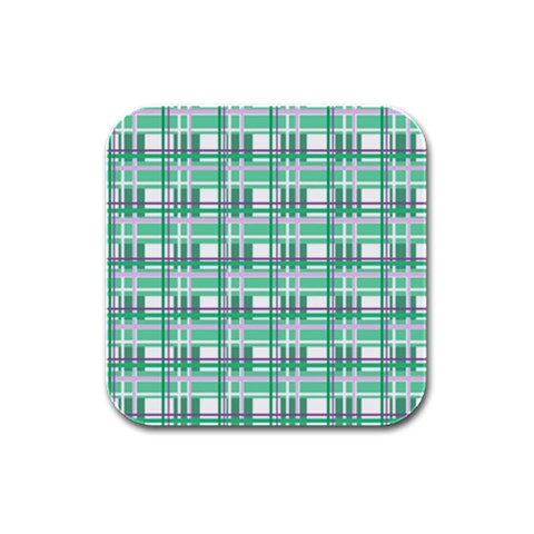 Green plaid pattern Rubber Square Coaster (4 pack)  from ArtsNow.com Front