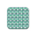 Green plaid pattern Rubber Square Coaster (4 pack) 