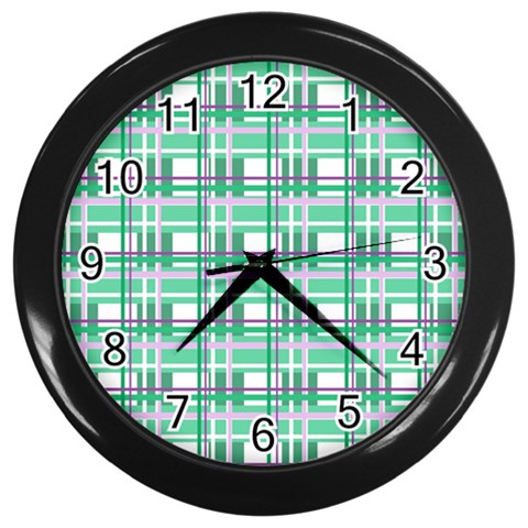 Green plaid pattern Wall Clocks (Black) from ArtsNow.com Front