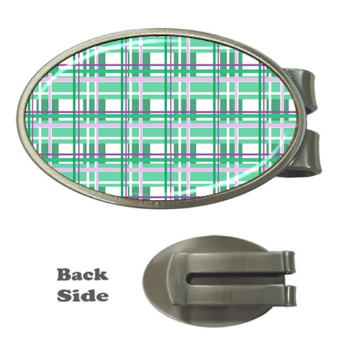 Green plaid pattern Money Clips (Oval)  from ArtsNow.com Front
